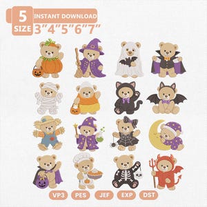 Spooky Teddy Bear Embroidery Design Bundle, Halloween Bear Collection, Baby Ghost Pumpkin Witch Spooky Cute Icons, Teddy Instant Download