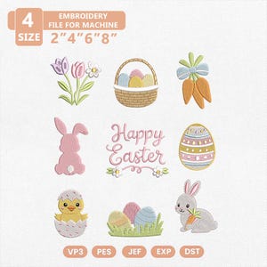 Set Mini Easter Day Embroidery Design, Easter Bunny Embroidery File, Pastel Easter Designs, Cute Spring Embroidery Bundle, Easter Day File