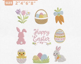 Set Mini Easter Day Embroidery Design, Easter Bunny Embroidery File, Pastel Easter Designs, Cute Spring Embroidery Bundle, Easter Day File