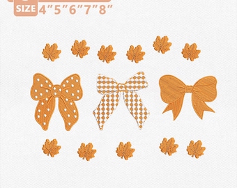 Fall Coquette Embroidery Design, Fall Bow Embroidery File, Orange Bow Machine Embroidery, Autumn Leaf Shirt Thanksgiving Instant Download