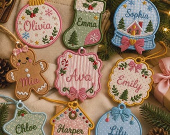 Juego de 9 etiquetas de identificación navideñas para bordado en bastidor (ITH), etiquetas de regalo navideñas personalizadas, descarga instantánea.