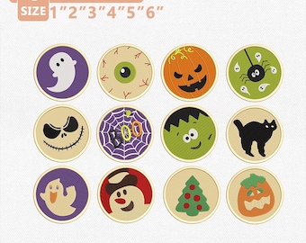 Projekt haftu ciasteczek cukrowych na Halloween, plik do haftu ciasteczek na Halloween, haft maszynowy z dynią-duchem i pająkiem, upiorne natychmiastowe pobieranie