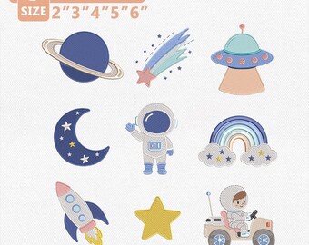 Pacote de Bordados Aventura Espacial, Bordado Espacial, Bordado à Máquina de Astronauta, Foguete e Planeta, Download Instantâneo para Quarto de Bebê