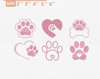Dog Cat Paw Print Embroidery Design Bundle, Heart Paw Machine Embroidery File, Pet Lover Mini Paw, Dog Cat Mom Gift, Cute, Instant Downloads