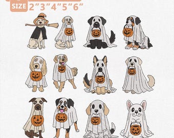 Projekt haftu z duchem psa, plik z haftem psa na Halloween, haft maszynowy z dynią psa ducha, koszulki dla zwierząt na „cukierek albo psikus” do pobrania natychmiast
