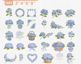 MEGA BUNDLE Blue Hydrangea Embroidery, Hydrangea Embroidery File, Spring Embroidery Designs, Flower Embroidery File, Hydrangea Embroidery
