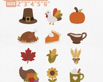 Mini Thanksgiving-broderipaket för baby, maskinbroderidesigner för Thanksgiving, söta höstikoner, barnrum för pojke och flicka, direktnedladdning