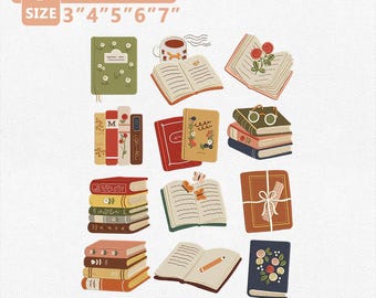Book Stack Embroidery Design, Book Lover Embroidery File, Reading Books Machine Embroidery, Books Lover, Autumn Design Instant Download