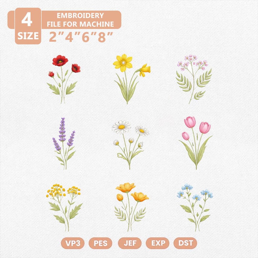 Flower Machine Embroidery Designs, Flowers Botanical Daffodil Poppy ...