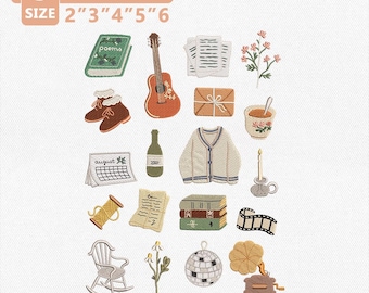 Cozy Life Embroidery Design, Cozy Book Embroidery File, Slow Living Icons Machine Embroidery, Cottagecore Home Decor Instant Download