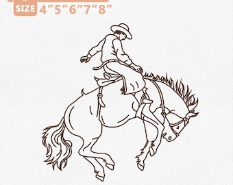 Diseño de bordado de caballo vaquero, archivo de bordado de vaquero de rodeo, bordado a máquina de caballo salvaje, descarga instantánea de camisa western
