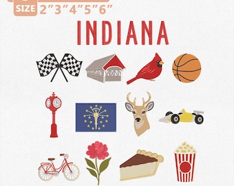 Indiana Charm Embroidery Design Bundle,Hoosier State Landmark Icons, Indianapolis Travel Collection Machine Embroidery File,Instant Download