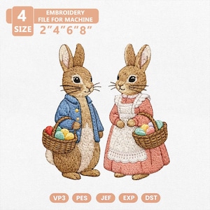 Conejitos de Pascua, cestas de conejos y huevos, archivos digitales para bordado a máquina, adorables patrones digitales para bebé niña y niño, Pascua, primavera.