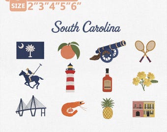 South Carolina Charm Embroidery Design Bundle,Travel & Coastal Icons,Charleston Landmarks,Southern Vacation, Palmetto State,Instant Download
