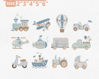 Little Boy Transportation Embroidery Design Bundle, Boys Vehicle Machine Embroidery, Cute Cars Trucks Airplanes Trains, Instant Download
