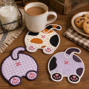 Set of 9 ITH Cat Butt Coaster Applique Design, In The Hoop Cat Paw Drink Coasters, Cute Kitty Kitchen Decor Gifts, Instant Download