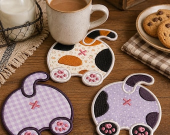 Set of 9 ITH Cat Butt Coaster Applique Design, In The Hoop Cat Paw Drink Coasters, Cute Kitty Kitchen Decor Gifts, Instant Download