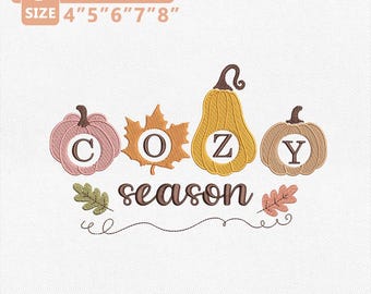Cozy Season Embroidery Design, Fall Pumpkin Embroidery File, Autumn Leaf Machine Embroidery, Thanksgiving Sweatshirt Files Instant Download