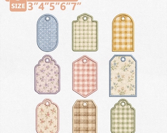 Set 9 ITH Rectangle Bag Tag Applique  , In The Hoop Luggage Tag Embroidery File, Baby Name Tag Set, In The Hoop Applique Instant Download