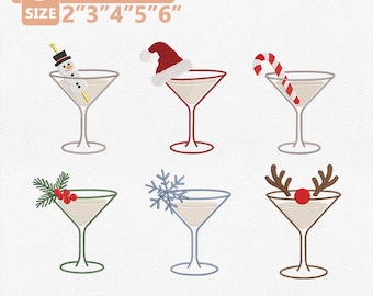 Winter Martini Embroidery Bundle, Christmas Cocktail Machine Embroidery Designs, Holiday Drink, Festive Bar Cart Decor, Instant Download
