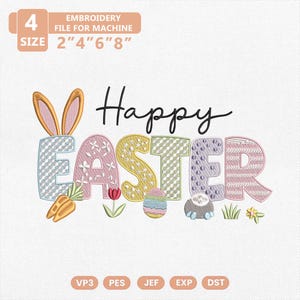 Happy Easter Day Embroidery, Bunny Carrot Egg Embroidery Design, Happy Easter Embroidery Design, Easter Embroidery Design, Easter Day File