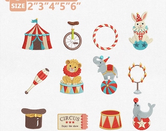 Little Circus Baby Embroidery Bundle, Vintage Circus Embroidery Designs, Nursery Applique, Baby Boy Girl, Carnival Animal, Instant Download