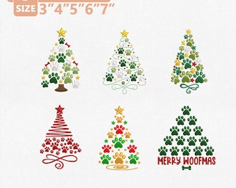 Christmas Paw Puppy Embroidery Bundle, Paw Print Christmas Tree Designs, Dog Lover Decor, Pet Mom Gift, Machine Embroidery, Instant Download