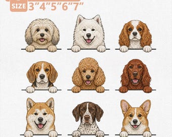 Old Money Peeking Dog Embroidery Design Bundle, Preppy Puppy Portrait Collection, Vintage Pet Machine File, Puppy Design Instant Download