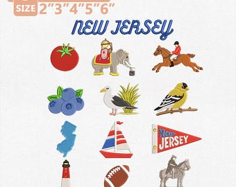 New Jersey Charm Embroidery Design Bundle, New Jersey Travel & Garden State Icons, Jersey Shore Coastal Landmark Collection,Instant Download