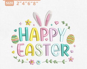 4 Size Happy Easter Embroidery Design, Easter Embroidery Design, Cute Easter Pes File, Embroidery Machines File, Easter Day Embroidery