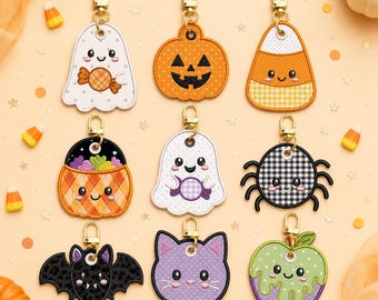 Pack of 9 ITH Halloween Keychain, Cute Halloween Applique, Trick or Treat Keychain, Kawaii Halloween Designs, Instant Download