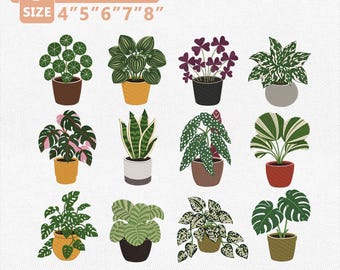 Houseplant Embroidery Design Bundle, Indoor Plant Embroidery File, Botanical Potted Plants, Monstera Snake Plant, Plant Mom Instant Download