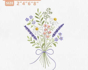 Wildflower Bouquet Embroidery Design, Colorful Botanical Floral Bunch Machine File for Embroidery, Easter Floral Meadow Flower Bouquets