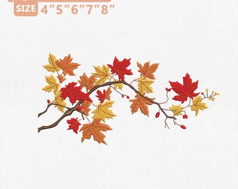 Autumn Leaves Branch Embroidery Design, Fall Leaf Border Embroidery File, Maple Branch Machine Embroidery, Thanksgiving Instant Download