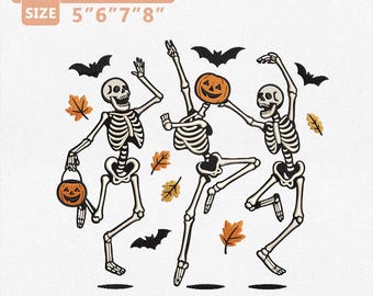 Dancing Skeleton Embroidery Design, Halloween Skeleton Embroidery File, Spooky Pumpkin Dance Machine Embroidery, Fall Shirt Instant Download