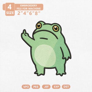 Funny Frog Middle Finger Embroidery File, Grumpy Cartoon Toad Flipping the Bird, Rude Meme Pattern for Adult Apparel, Funny Frog Embroidery
