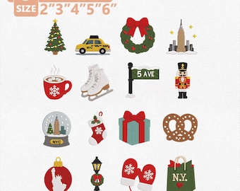 Christmas Eve in New York Embroidery Design Bundle, NYC Christmas Embroidery, Holiday Travel Collection, Winter Decor, Instant Download