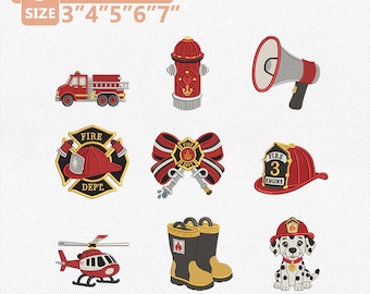 Diseño de bordado de mini bombero pequeño, rescate del departamento de bomberos para bebés, archivo de primer respondedor con casco de camión de bomberos para bebés, descarga instantánea.