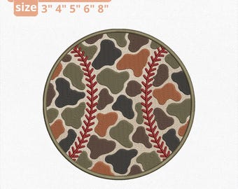 Camo Baseball Embroidery Design, Camouflage Sports Ball for Game Day Shirts and Kids Bags, Machine Embroidery File, Instant Download