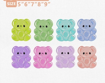 Süßes Gummibärchen Stickdatei, Gummibärchen Stickmuster, Maschinenstickerei, Kawaii süße Leckerei Set 2 Instant Download