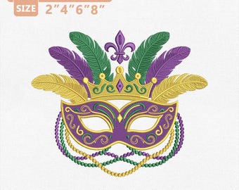 Arquivo de bordado para máscara de Mardi Gras, arquivo de bordado de Nova Orleans, desenho bordado à máquina de laço de Mardi Gras Coquette, arquivo digital para festival da Louisiana