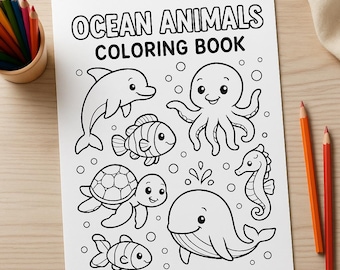 Dolphin - Ocean Animals Coloring Pages for Kids | Printable Coloring Book | Dolphin | Instant Download
