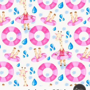 Cute Giraffe Pool Float Pattern | Pink Summer Seamless Pattern | Kids Swimwear Fabric | Cute Summer Nursery Pattern|comercial use
