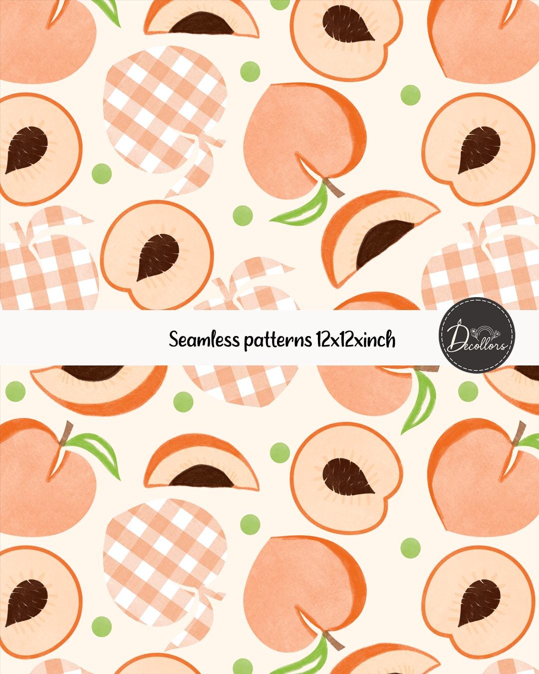 Watercolor Peach Pattern | Retro Gingham Peach Seamless Print ...