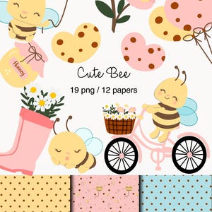 Cute Bee Clipart Bundle, Bee Vector Clipart, Baby Bee PNG SVG, Kawaii Bee, Spring Clipart, Nursery Decor, Digital Paper Pack,little bee