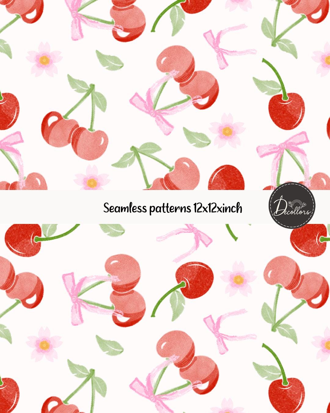 Coquette Cherry Pattern | Watercolor Cherry Bow Seamless Print | Cute ...