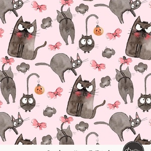 Black Cat Digital Paper, Spooky Halloween Seamless Pattern, Cat Background, Watercolor Witchy Cat, Cute Halloween Print, Instant Download