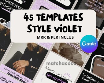 45 Social Media Templates: Instagram Carousel | Purple | Canva Pack (French) | Entrepreneurs