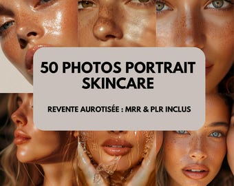 Aesthetic Images of Women | 50 Minimal Skincare Portraits | PLR MRR Digital Images | Branding & Social Media