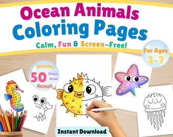 Ocean Animals Coloring Book – 50 Printable Pages (PDF)